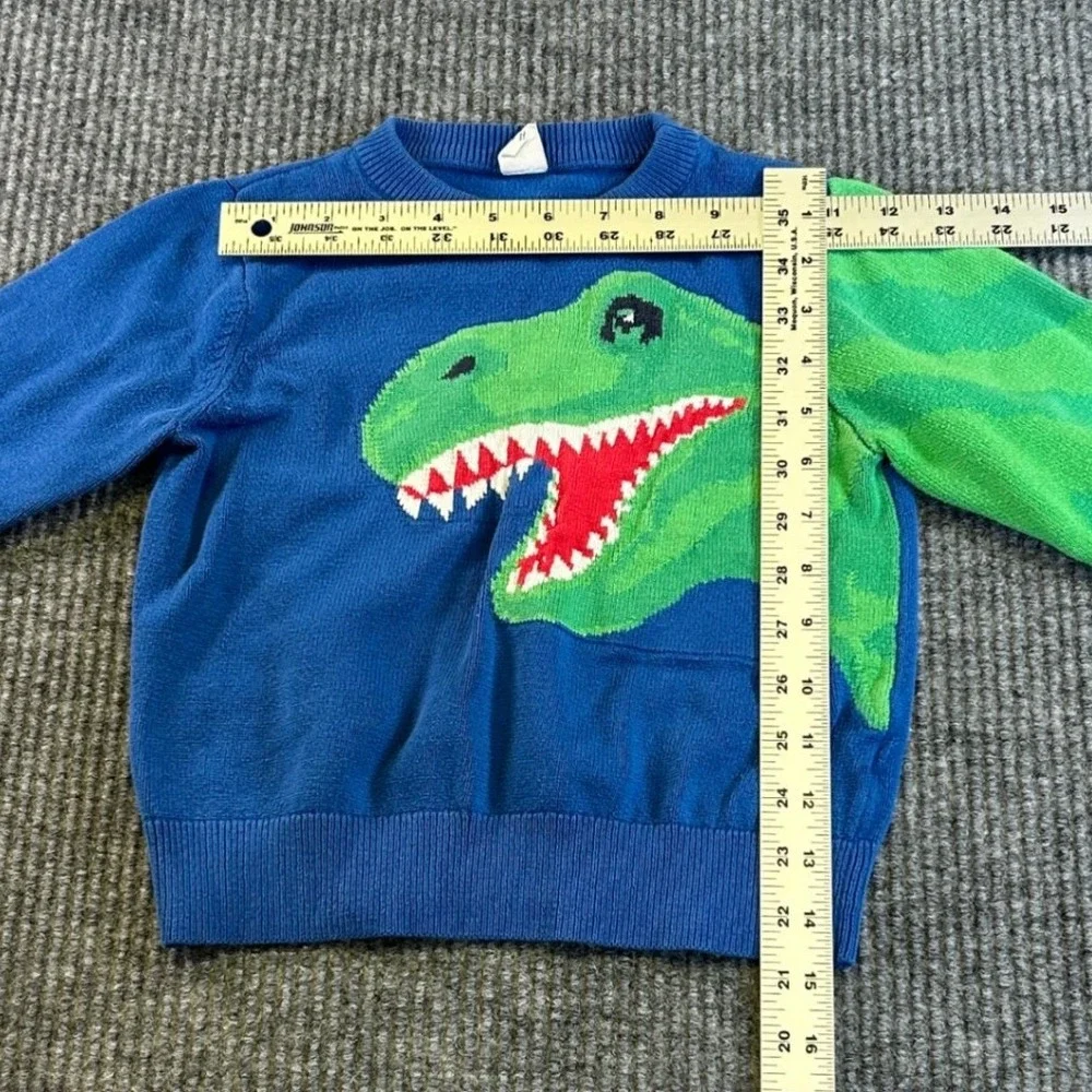 Baby Gap Toddler Boys Blue Green T-Rex Dinosaur Graphic Knit Sweater Size 5T